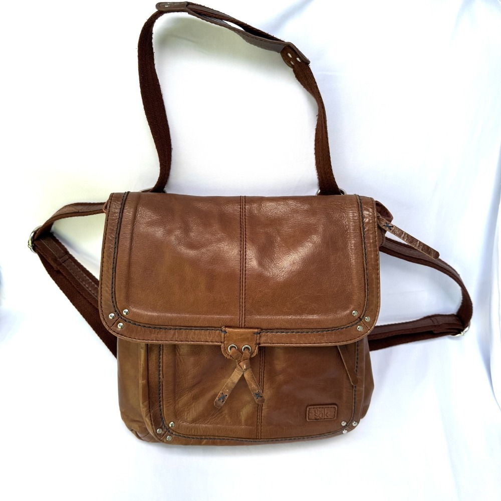 The Sak Ventura Convertible Backpack Crossbody Bag Brown Leather Fold-Over Flap